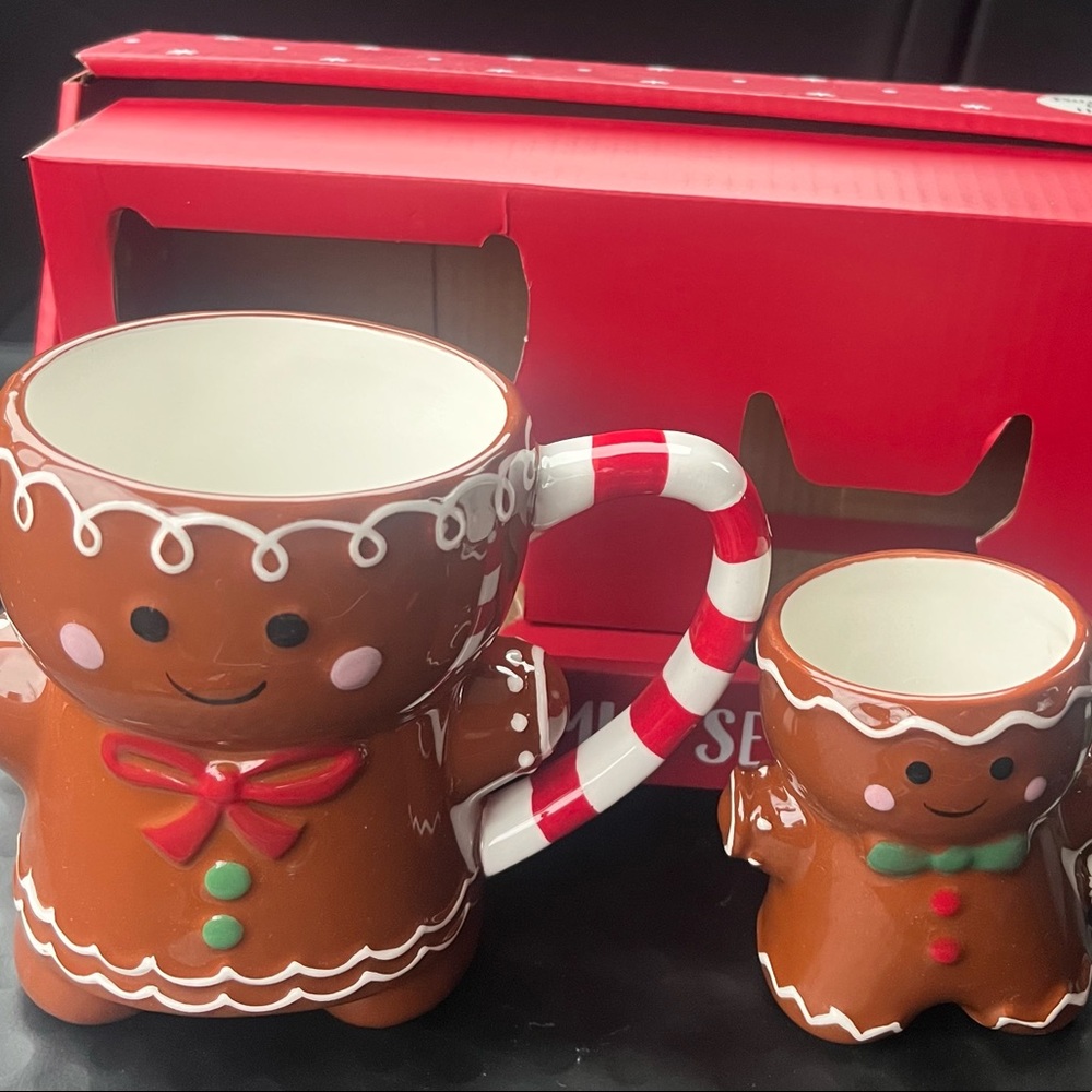 Lang Christmas Gingerbread Crramic Mommy &Me Hand Painted Mug Set ~New.